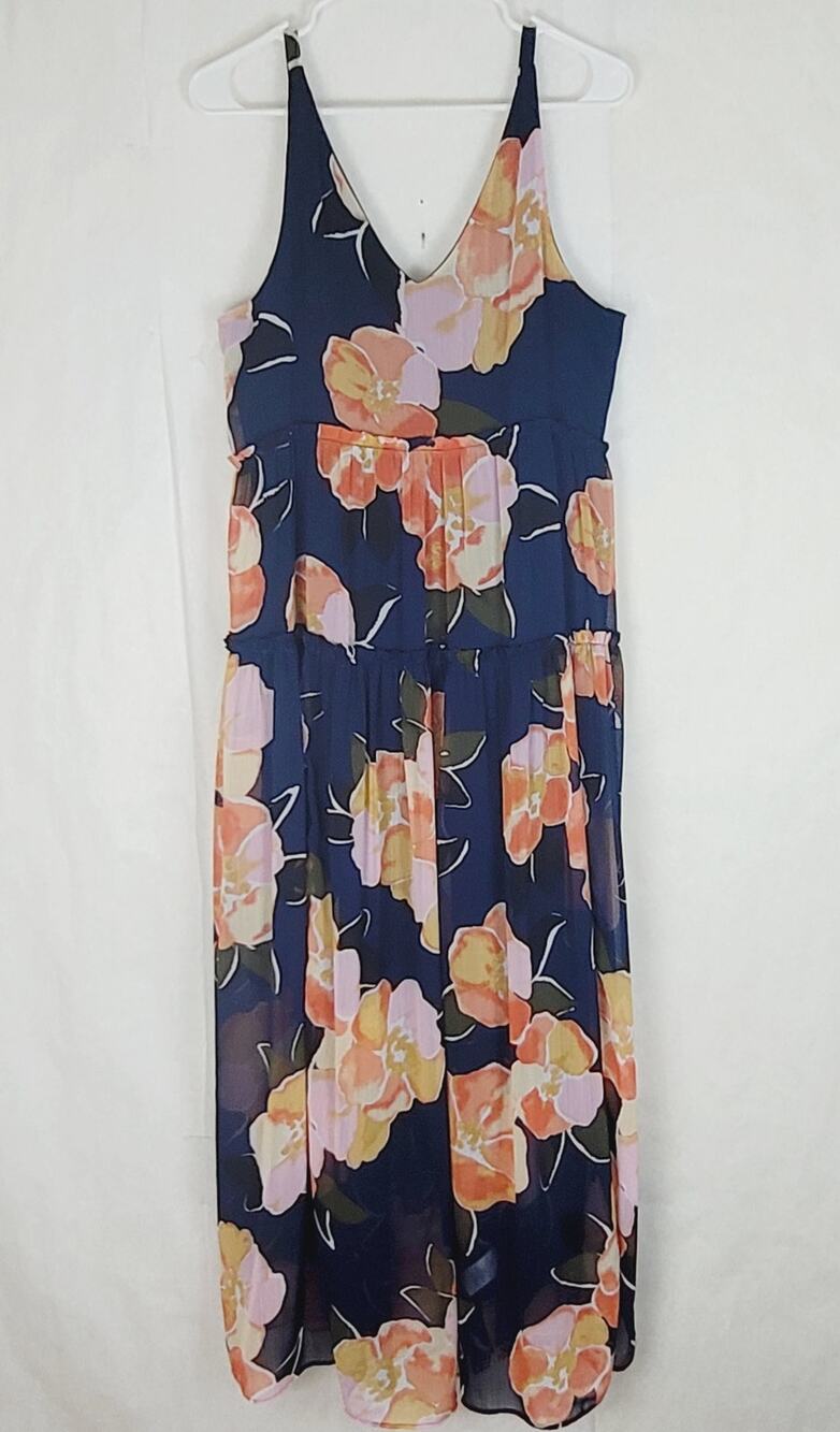 Maurices blue floral tiered maxi dress Size Large Boho Cottage Feminine